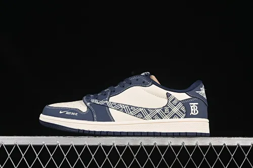 All categories Air Jordan Jordan series basketball shoes Air Jordan 1 Low High-end customized low-top sneakers Travis Scott x Fragment Design x Air Jordan 1 Low OG SP AJ1 Burberry co-branded dark blue pattern hook low-top cultural casual sneakers LD2025-014